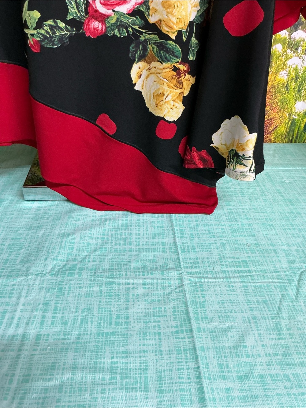 eva varro Black Floral Scoop Neck Tunic with Red Trim. #2212 - Picture 3 of 5